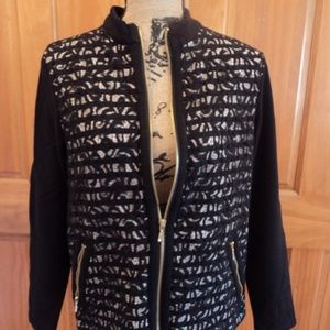 Chico's Black and Cream Textured Zip-Front Jacket